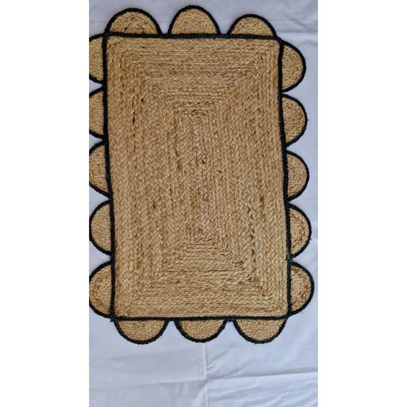 Scallop Rug Edge Rectangle Braided Runner Jute Area Rug Modern Room Mat Carpet