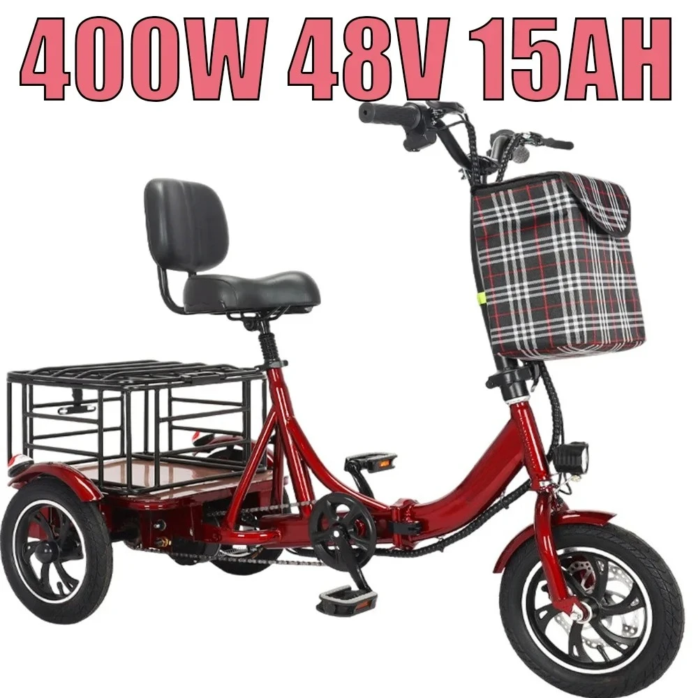 

Folding Electric Tricycle SmallMini Leisure Elderly Electric Bicycle with Basket Cargo Ebike with Removable Large Storage Basket