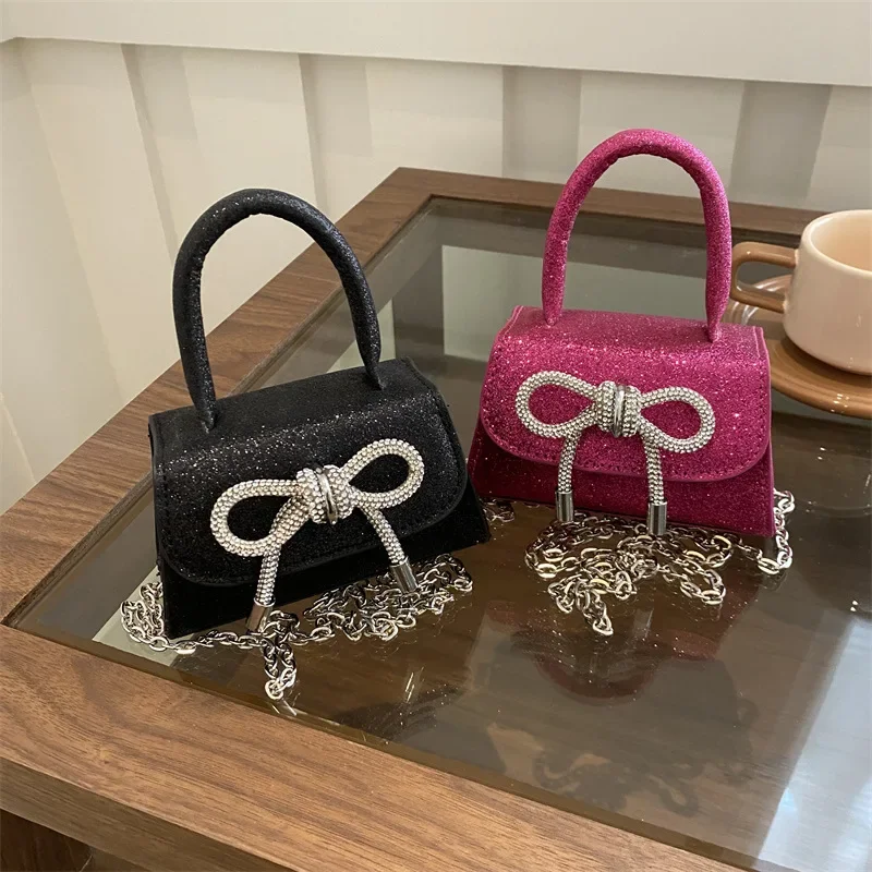 Mini bolso de hombro de Color sólido con diseño de lazo, bolsos cruzados con solapa de cuero PU para mujer, bolso y bolsos de cadena a la moda para mujer 2025