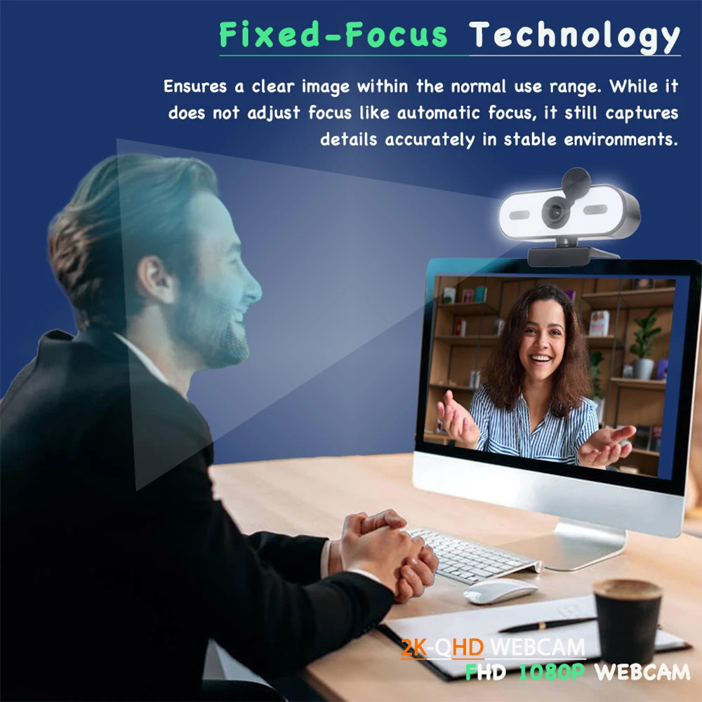 كاميرا ويب 4K UHD مع ضبط تلقائي للصورة، ضوء حلقي ثلاثي المستويات، غطاء للخصوصية، 360 درجة °   الدوران، حامل ثلاثي القوائم، التوصيل والتشغيل للبث ومكالمات الفيديو #5