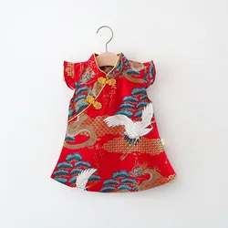 (9 Months -3 Years Old) Summer New Chinese Retro Style Baby Girl Dress, Spring Festival Party Children'S Clothing