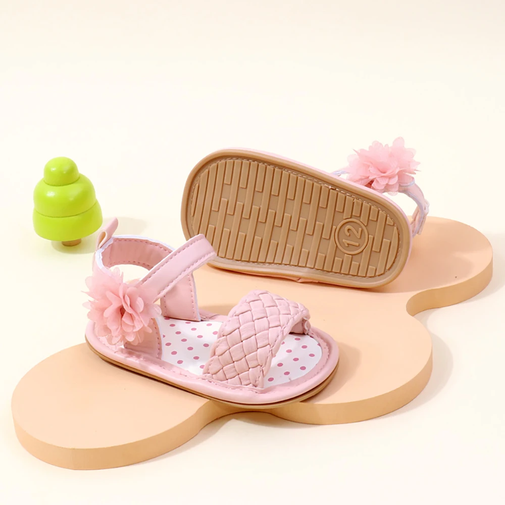 Sandalias de verano para niña de 0 a 1 años, zapatos de flores pequeñas tejidas, zapatos para caminar