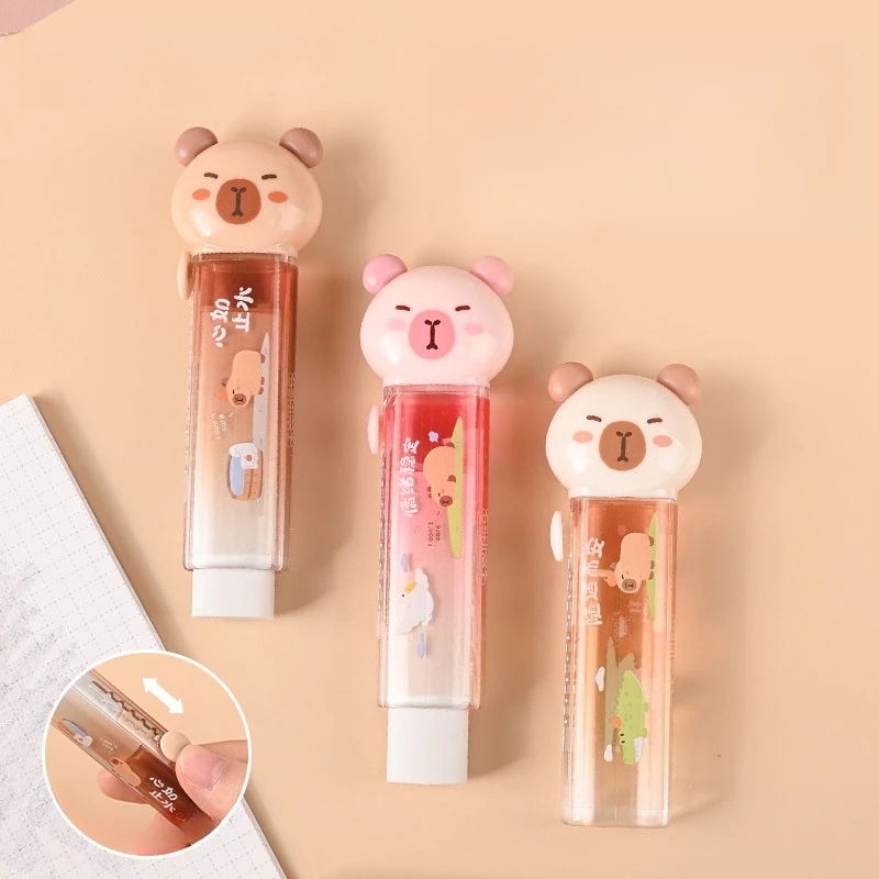 3 pcs/lot Kawaii Capybara Cartoon Push-pull Design Eraser for Pencil Cute Erasers School Office Supplies Gift Stationery