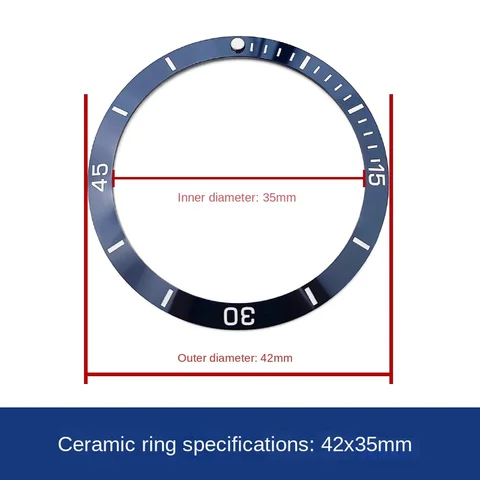 42x35mm keramisk bezelinsatsring, sluttande passform 46mm för Breitling SUPEROCEAN A17378E71C1A1 blå skala cirkel klockan 12 grönt ljus 10 best sales 35 mm raminsats - №3