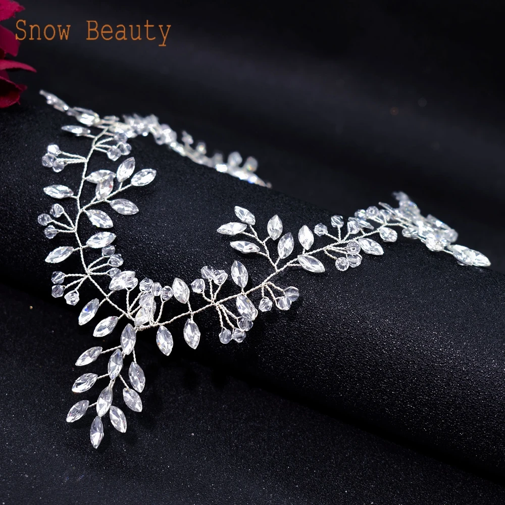 A497 Luxury Bohemian Crystal Bridal Headband Forehead Jewelry Shiny Rhinestone Wedding Hair Accessories Indian Bridal Headdress