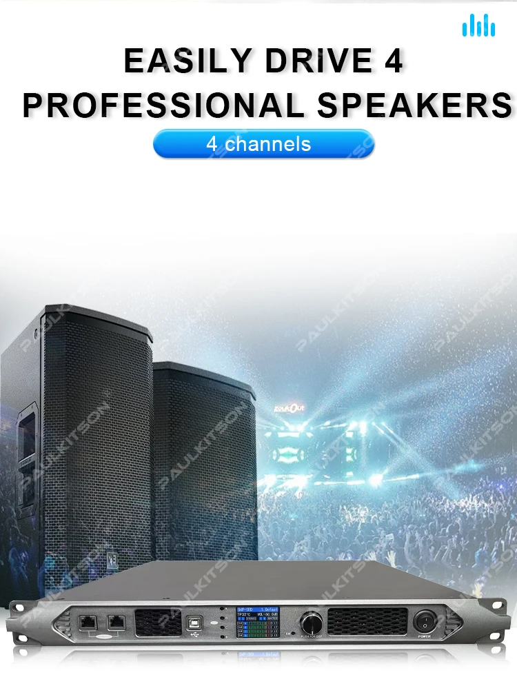 Paulkitson TF425 4-Kanal SIC-Leistungsverstärker mit eingebautem DSP FIR Professioneller Digitalverstärker für Bühnen-Line-Arrays & Subwoofer – Detail 8