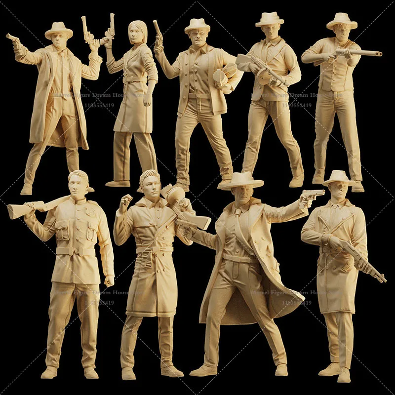 Figuras en miniatura a escala 1/64, 1/43 y 1/35, escenas de muñecas, figuras blancas sin pintar, modelo de mujer/hombre, pistolero, organización criminal.