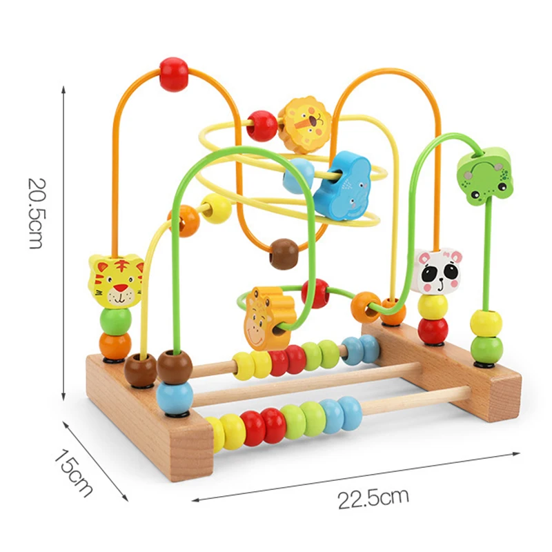 Montessori Wooden Toys Kids Circles Bead Wire Maze Roller Coaster Toddler Early Educational Puzzles Toy for Children 1 2 3 Years