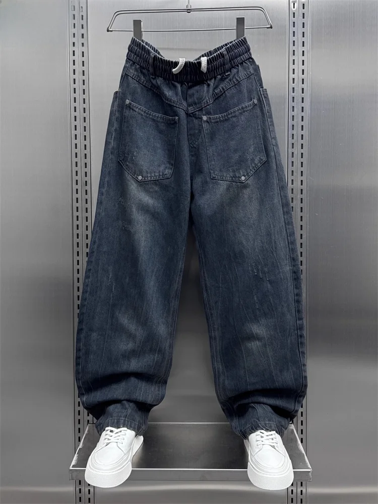 

Модные мужские прямые джинсы в американском стиле с талией в стиле ретро, зимние молодежные длинные брюки, повседневные износостойкие прямые брюки