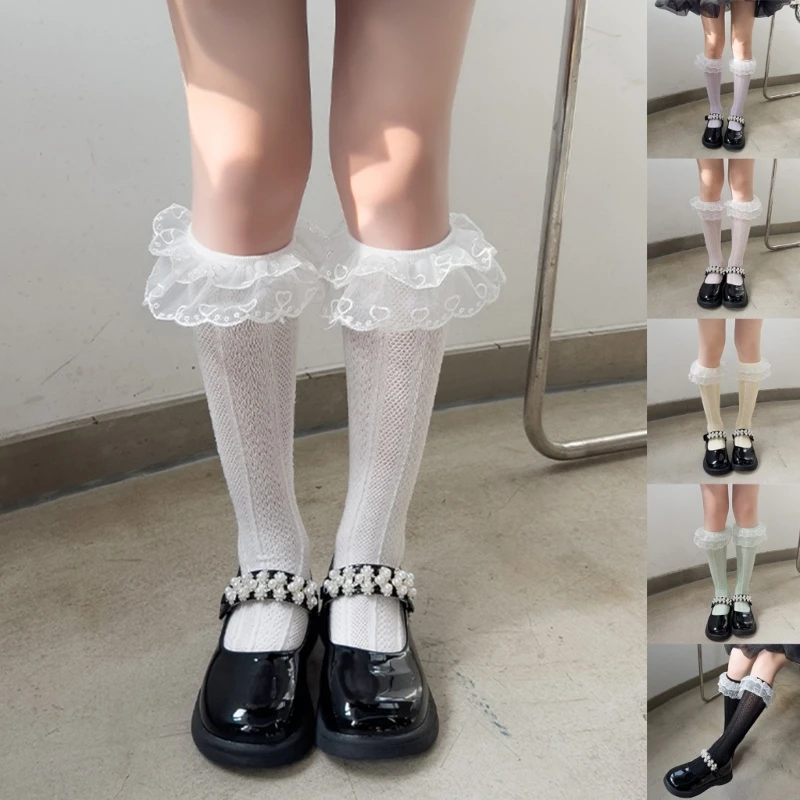 

Loose Socks Lace Calf Socks Bowknot High Boot Socks Leg Cover Long Knee High Stockings Breathable Children Socks