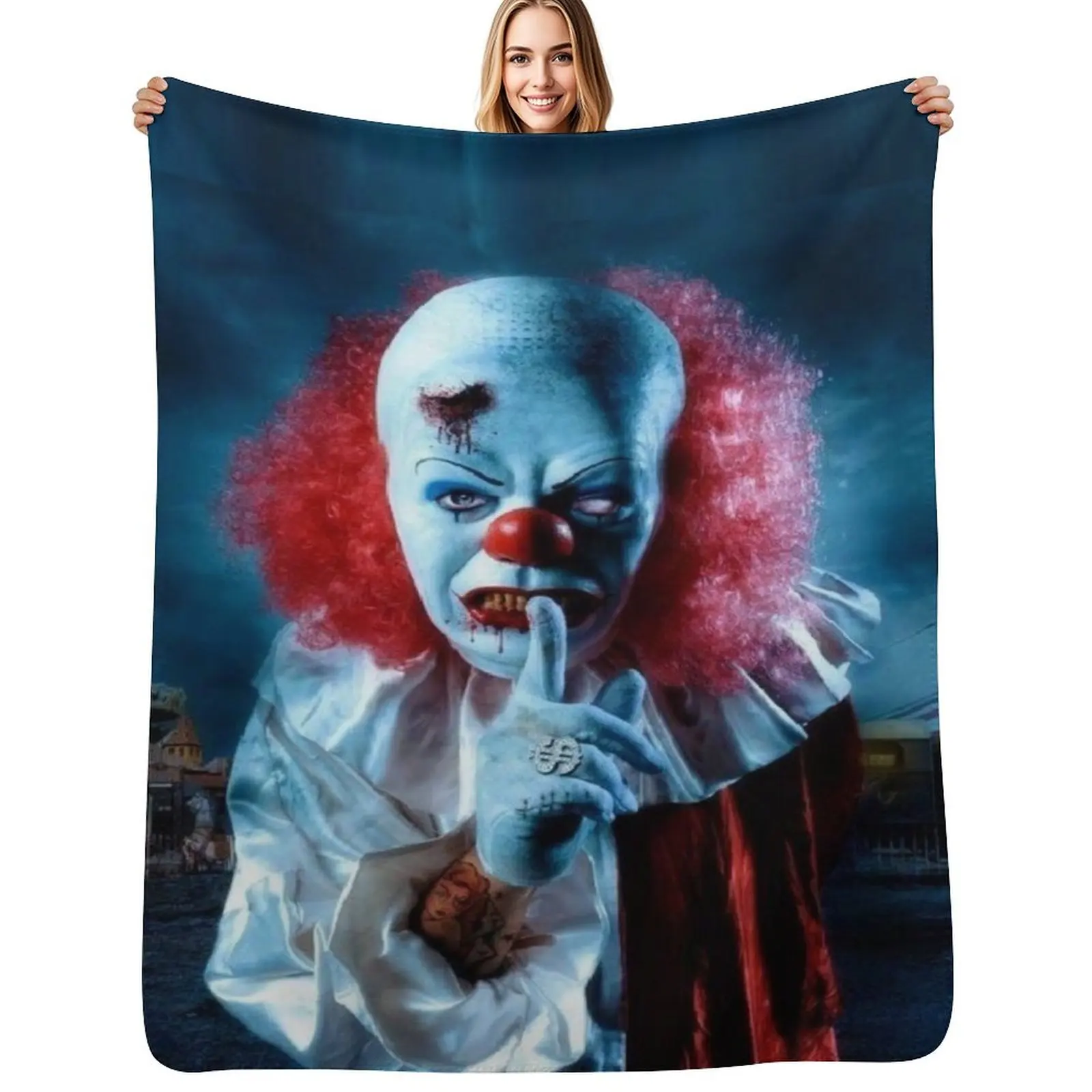 Scary Horror Clown Face Mask Throw Blanket Stylish Decor Blanket Gift for Friends Roommate