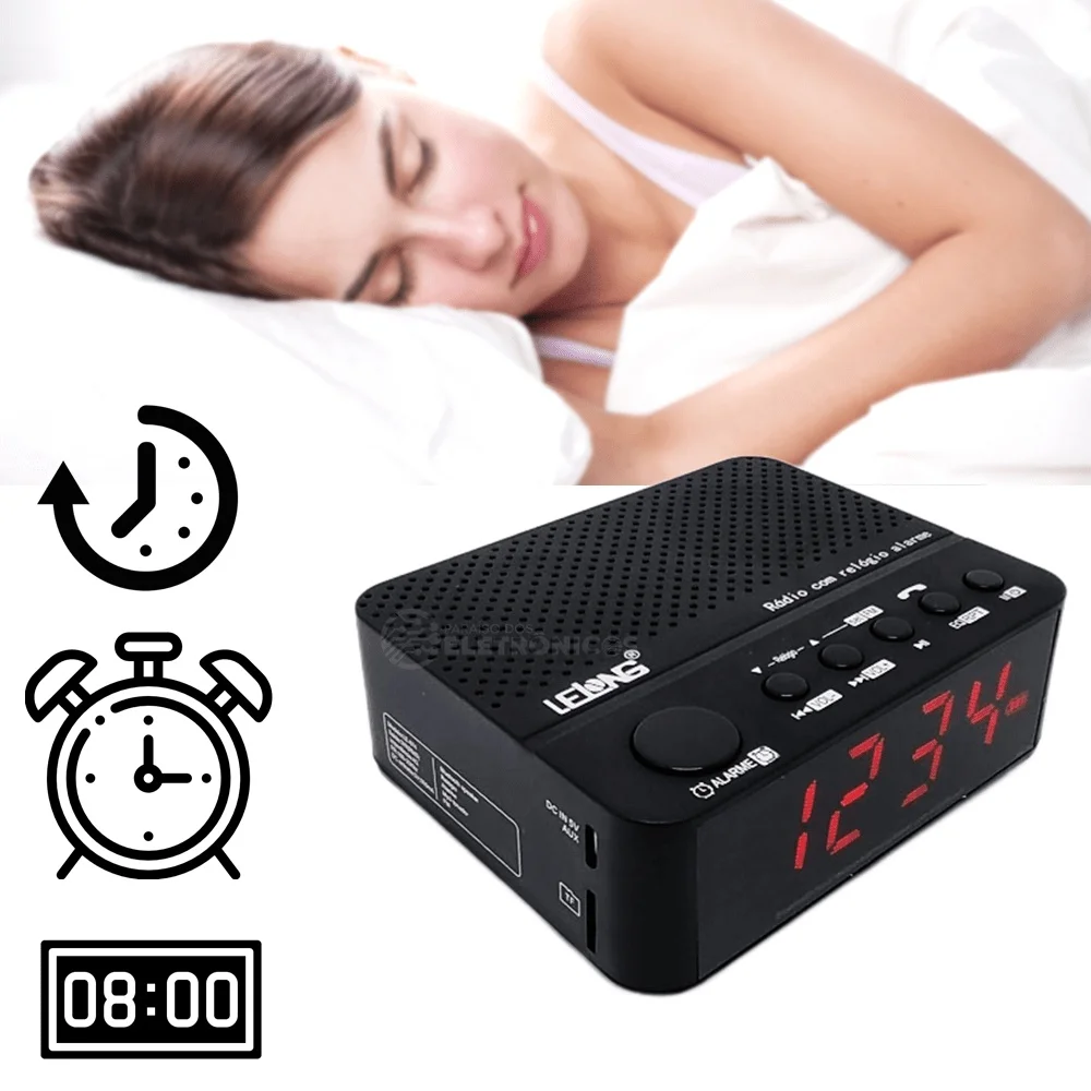 Digital Alarm Clock Radio Fm Bluetooth Display LED Table Bivolt LE674