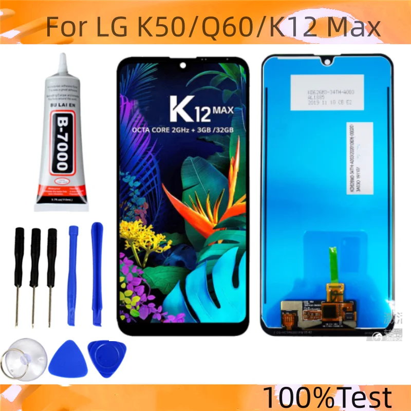 100%test For LG K50/Q60/K12 Max Touch Screen Digitizer Assembly For LG K50 LG Q60 LG K12 Max LM-X525 LMX525BAW LMX525EAW Replace