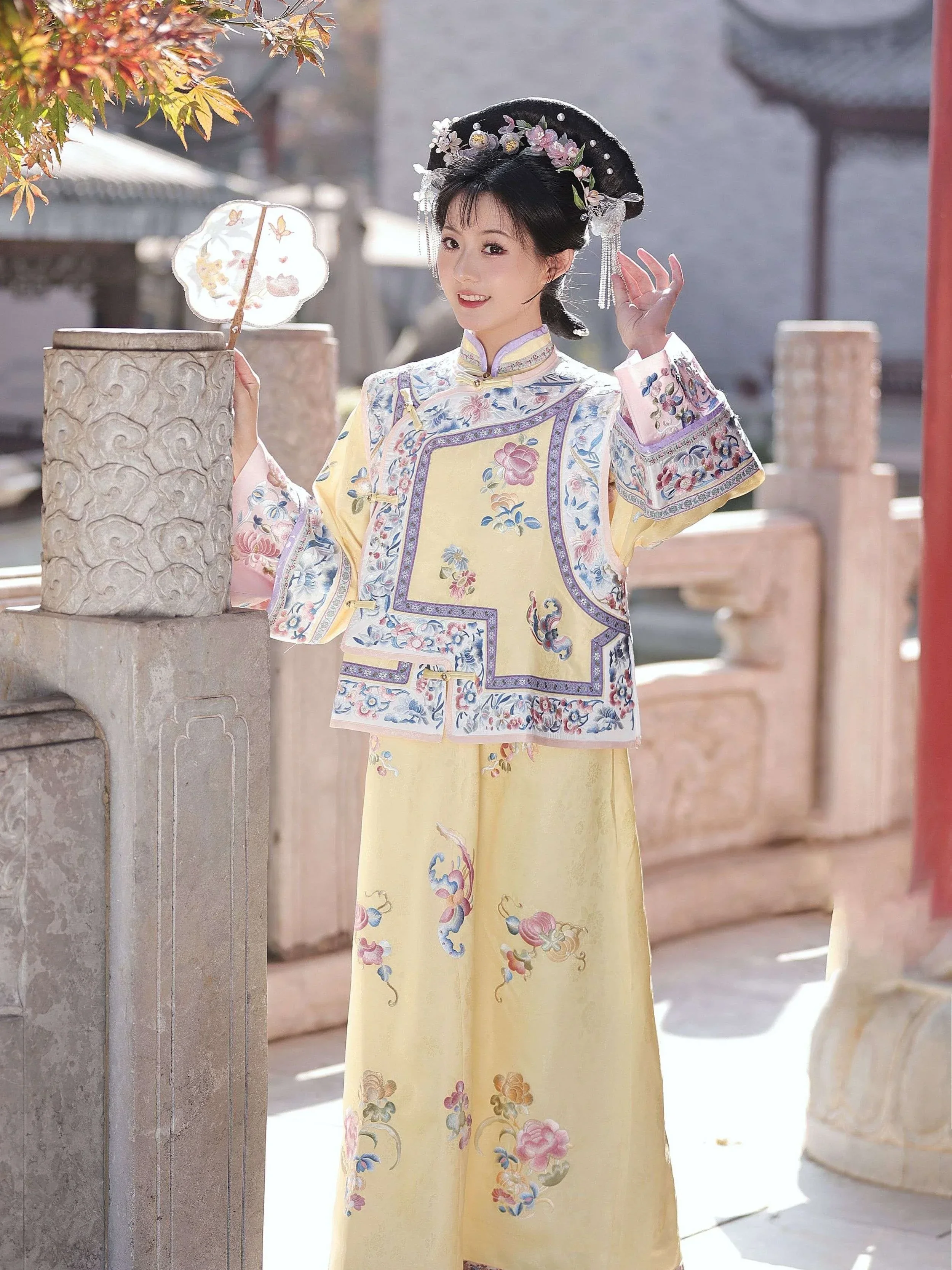 JiaYi 3 Color Spring Traditional Chinese Embroidery Dress for Women Late Qing Dynasty Cheongsams Han Female Grid Suit Vest Hanfu