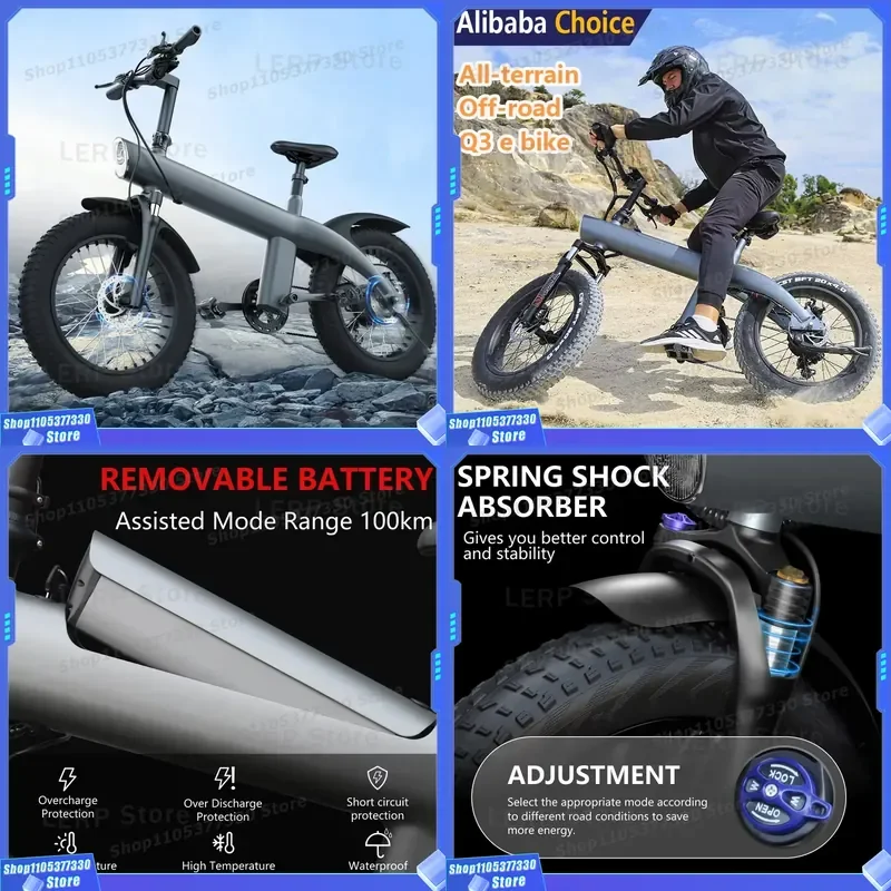 EU USA New Version Q3 20Inch Tire 48V 13Ah Battery 250W All-terrain Off-road E Bike Bicycle Folding Electric Mountain