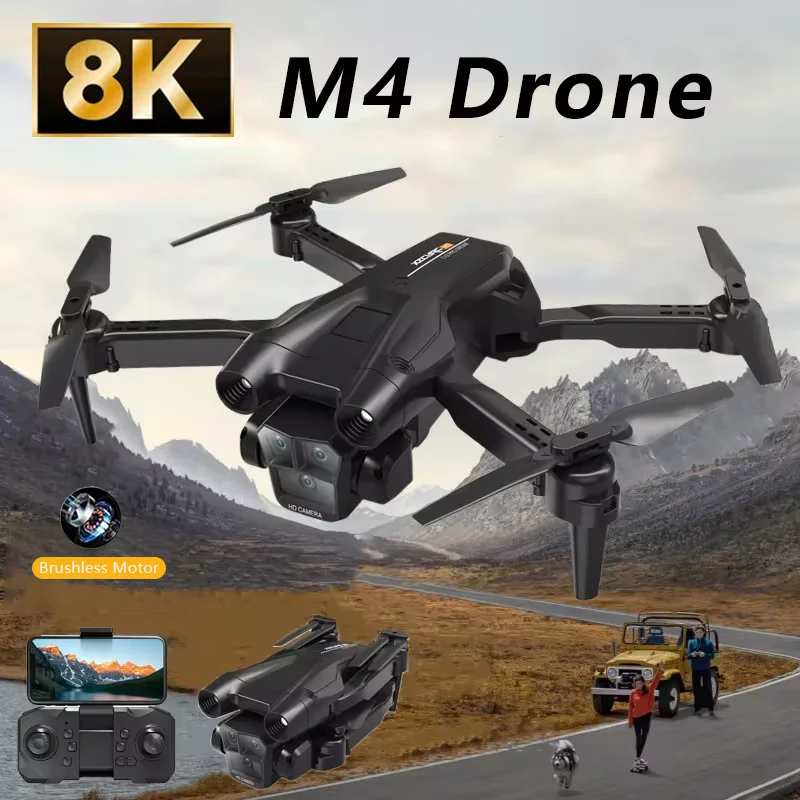 New M4 Remote Control Drone 8K Professinal HD Camera Light Flow Brushless Foldable Helicopter Height Hold Quadcopter Child Toys