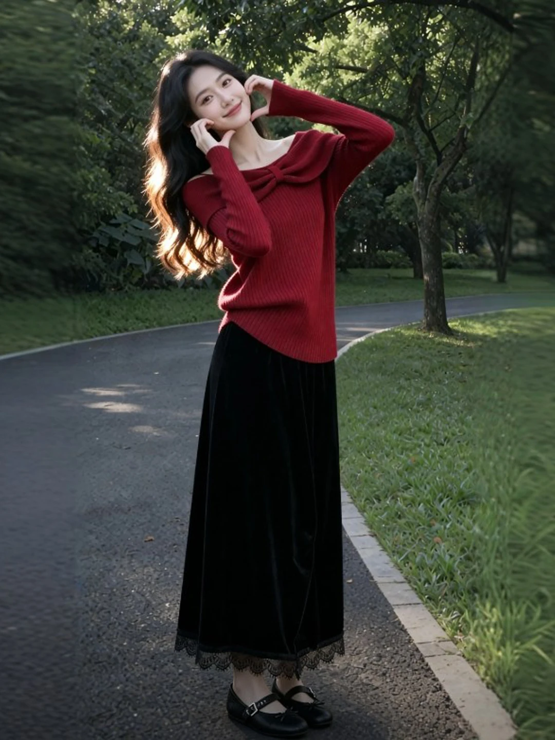 

Korean Sle Soft Gentle Loose Knitted One oulder Red Top Faionable Spring 2026 Women's Cotton Long Sve Casual Wear