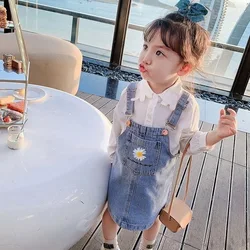 2-10Yrs Baby Girl Jean Suspender Vestido Primavera Outono Verão Infantil Criança Criança Algodão Denim Strap Saia Roupa Do Bebê Roupas