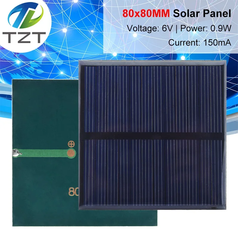 TZT 6V 150mA 0.9W Solar Panel Polycrystalline 80*80MM Mini Sunpower Solar System DIY for Battery Cell Phone Charger