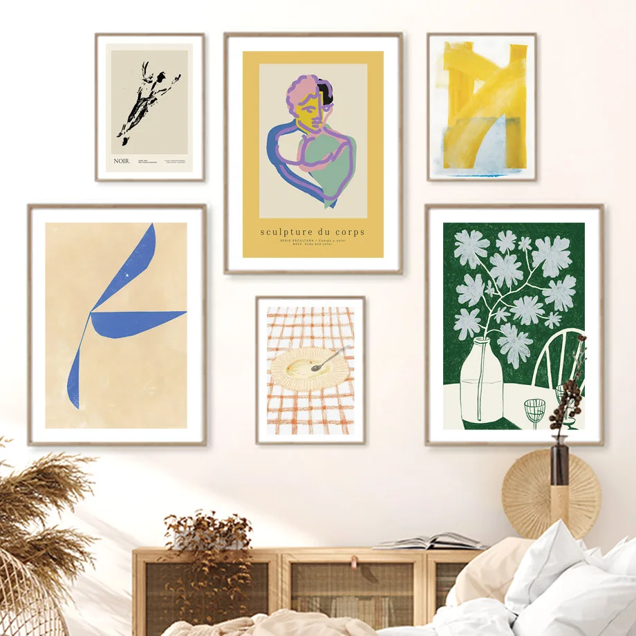 Abstract Sculpture Daisy Flower Fruits Geometry Posters And Print Minimalist Wall Art Canvas Painting Decor Pictures Living Room