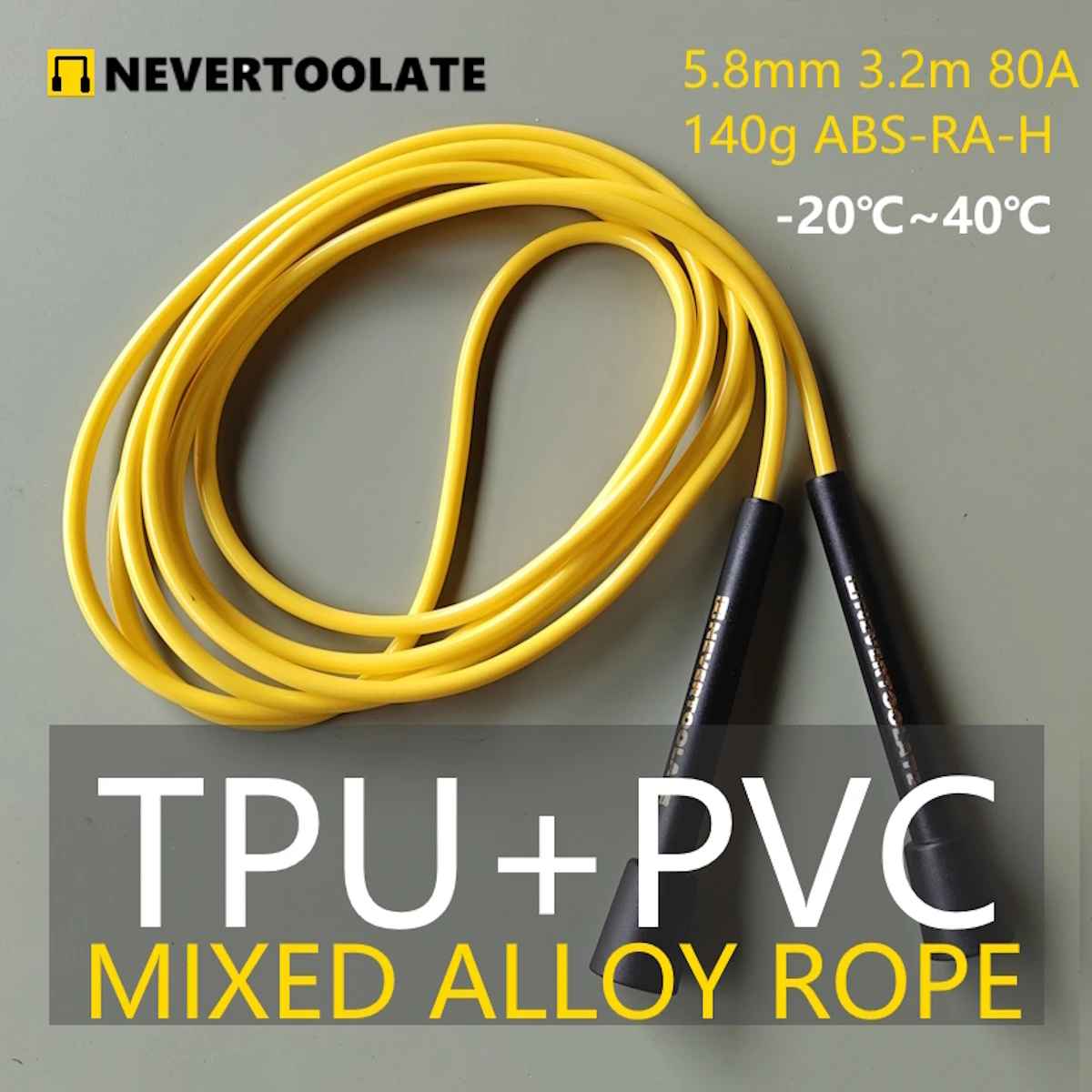 Cuerda suave de aleación (TPU + PVC mixto), antifrío-20 ℃, material nuevo, mango en forma de RA para invierno, cuerda de saltar superlarga de 3,2 metros