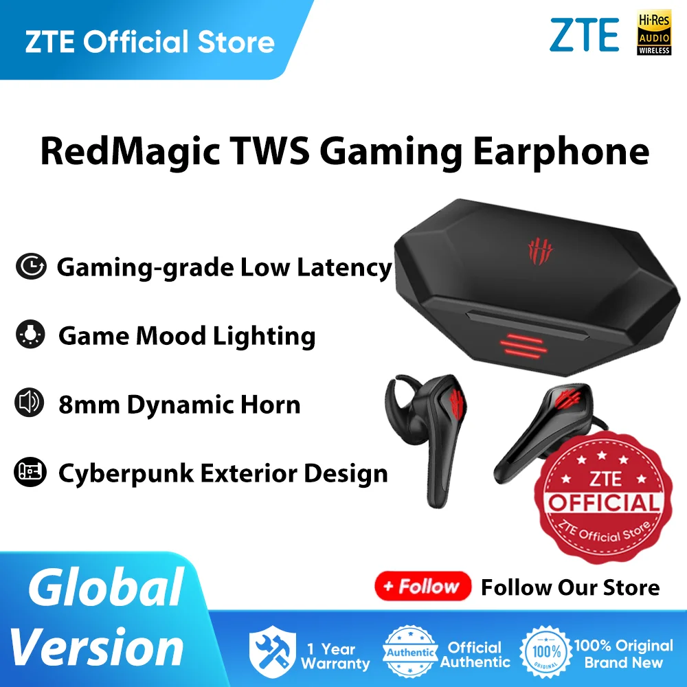 

Nubia RedMagic TWS Gaming Earphone Global Version Wireless Bluetooth Cyberpods RedMagic DAO TWS Earbuds 39ms low latenc