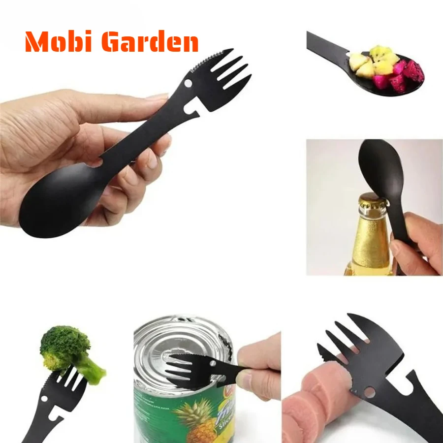 

Multifunctional Fork Spoon 5 In 1 Spoon EDC Bottle Opener Can Opener Stonego Outdoor Camping Portable Tableware Fork Spoon