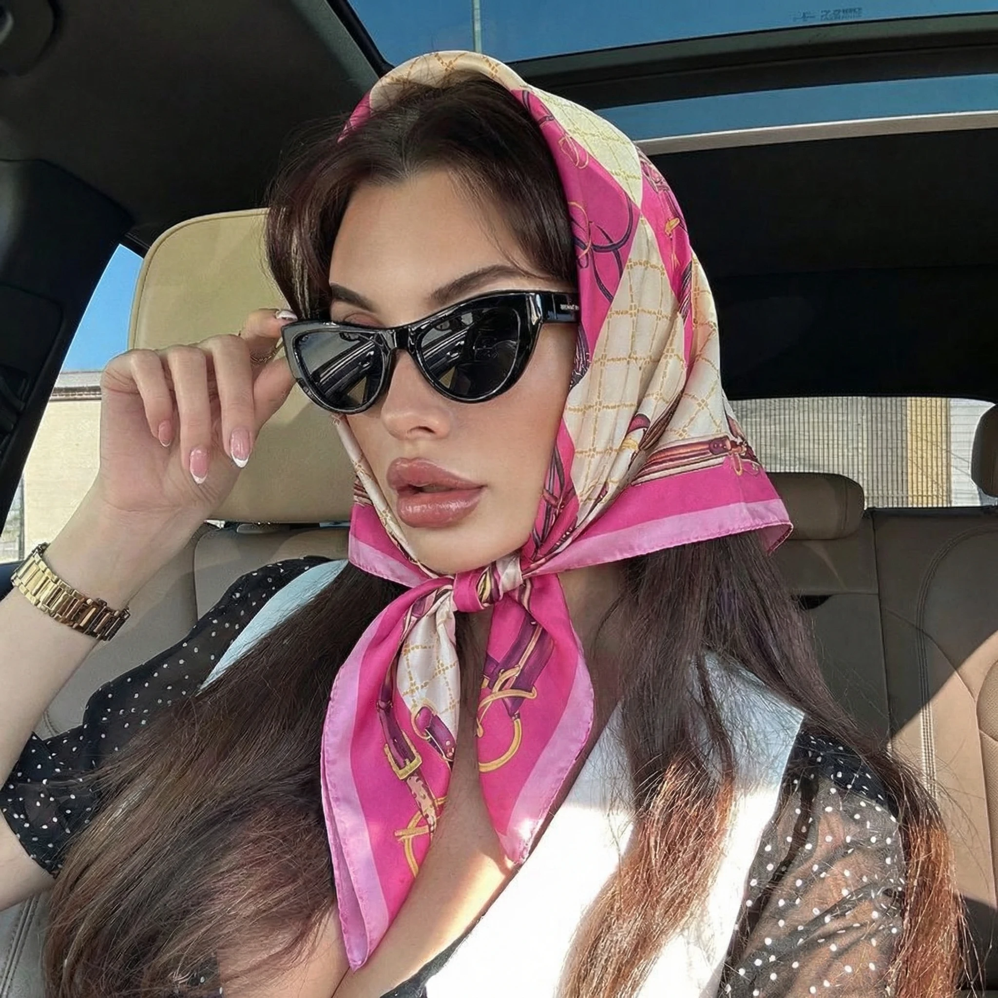 

New Square Silk Scarf Women Luxury Brand Satin Print Hijab Scarves Muslim Pareo Bandana Female Shawl Wrap Headband Foulard