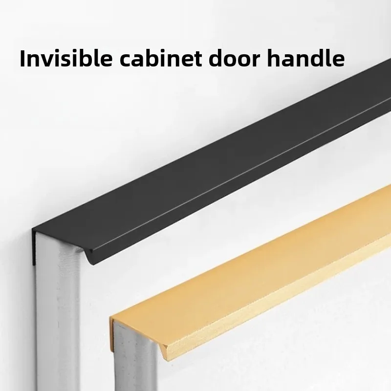 Modern Minimalist Long Door Handles Black Edge Sealing Hidden Cabinet Pulls for Drawers Wardrobes Non Perforated Furniture