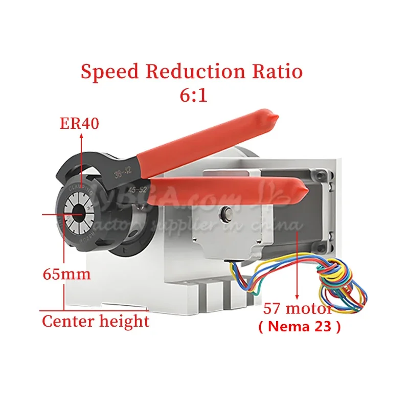 LY CNC 4th Axis Rotary Axis K5M-6-ER40 Collet Chuck Center Height 65mm Deceleration Ratio 6:1 for CNC Engraving Milling Machine