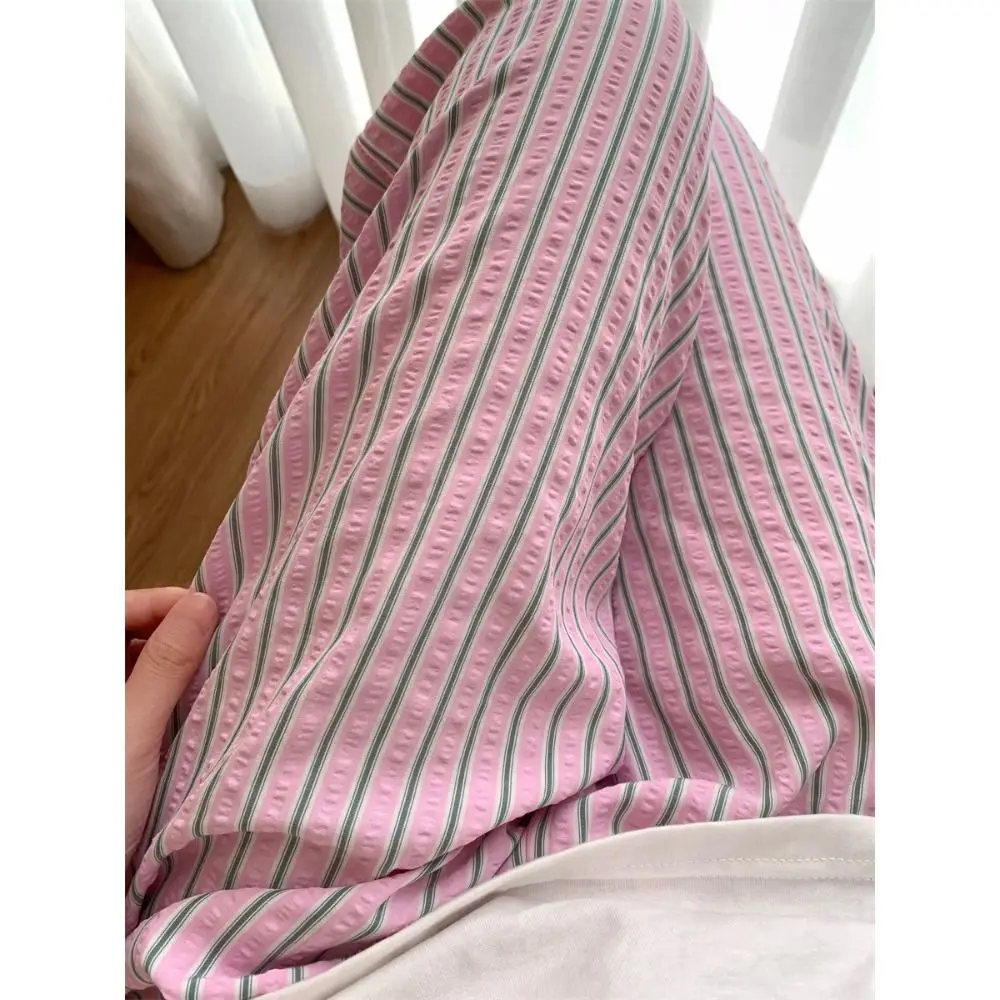 عارضة الصيف سروال مخطط فضفاض تنفس واسعة الساق عالية الخصر التجفيف السريع الصيف السراويل النساء فتاة