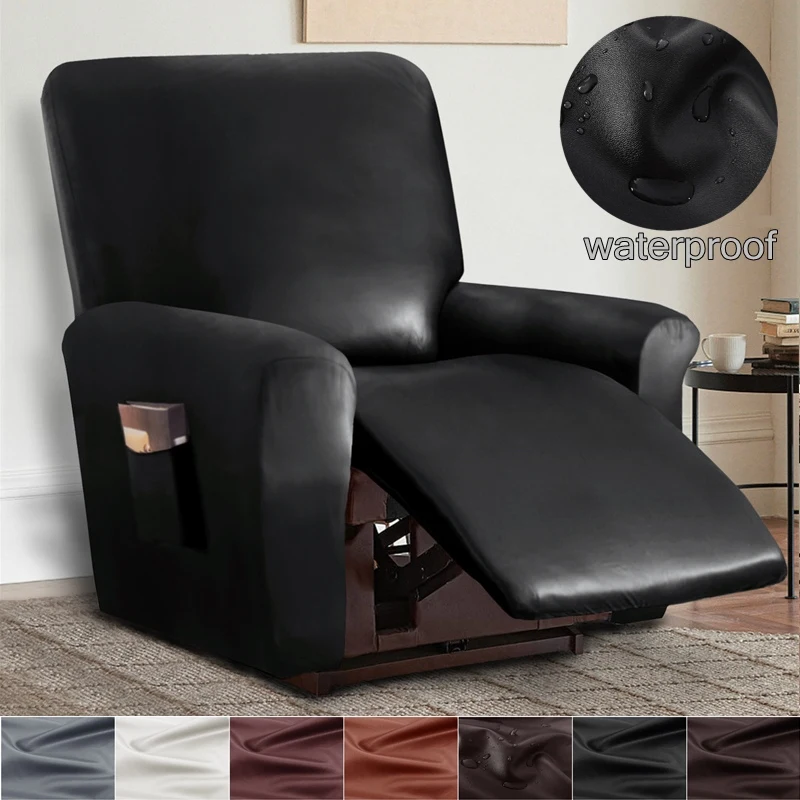 

PU Leather Recliner Sofa Cover 1/2 Seat Waterproof Recliner Armchair Cover Elastic Single Sofa Covers for Living Room Home Decor