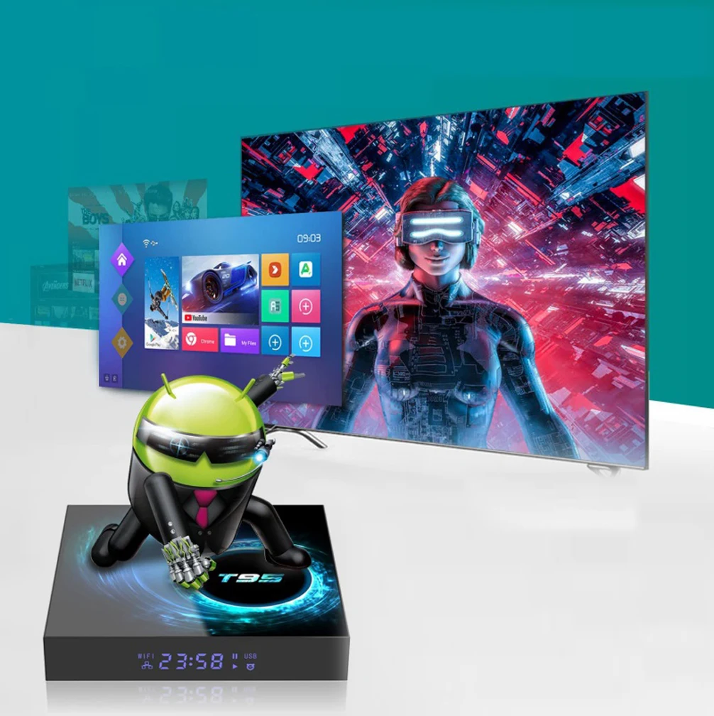 صندوق التلفزيون الذكي Android14 T95 128GB AllwinnerH616 6K مشغل الوسائط المزدوج WiFi 2.4G/5.8G Bluetooth5.4 مشغل الوسائط الصوتي صندوق التلفزيون 2025