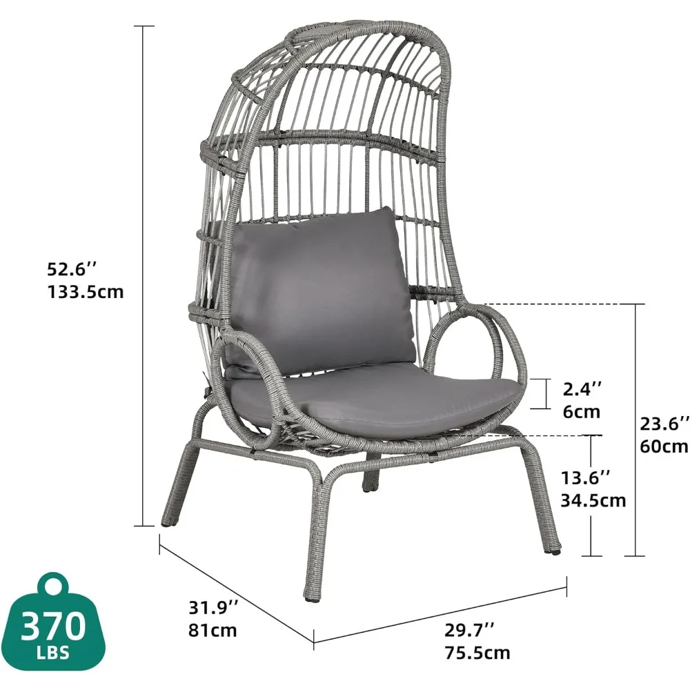 Outdoor Small Egg Chair, Patio Wicker Basket Chair with Indoor with High Back&Cushion Cocoon Chair for Bedroom, Outside Grey