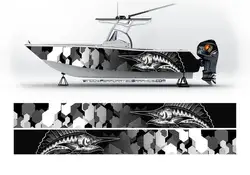 Camo Black and White Marlin Fish Graphic Vinyl Boat Wrap Fishing Pontoon Sportsman Skiffs Bowriders Watercraft etc.. Boat Wrap D