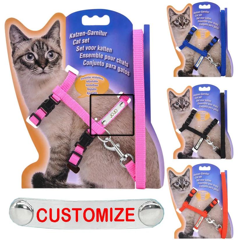 Personalized Cat Dog Harness Nylon Adjustable Walking Lead Leash For Puppy Kitten Collar Harness For Small Medium Pet