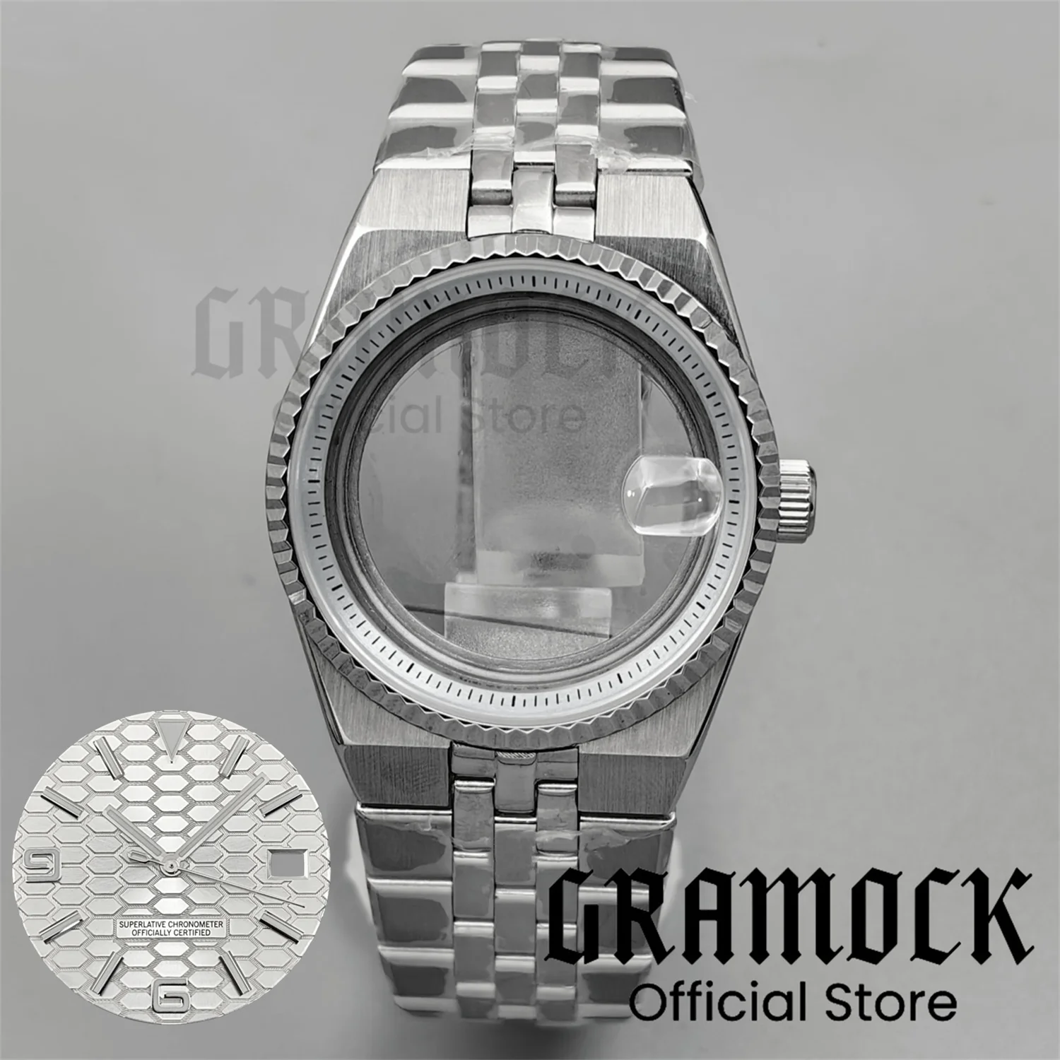 Gramock 36MM 40MM Land-Dweller Men's Silver Watch Case Strap For NH35 36 Movement Sapphire Glass 29MM Dial Hand 100M Waterproof