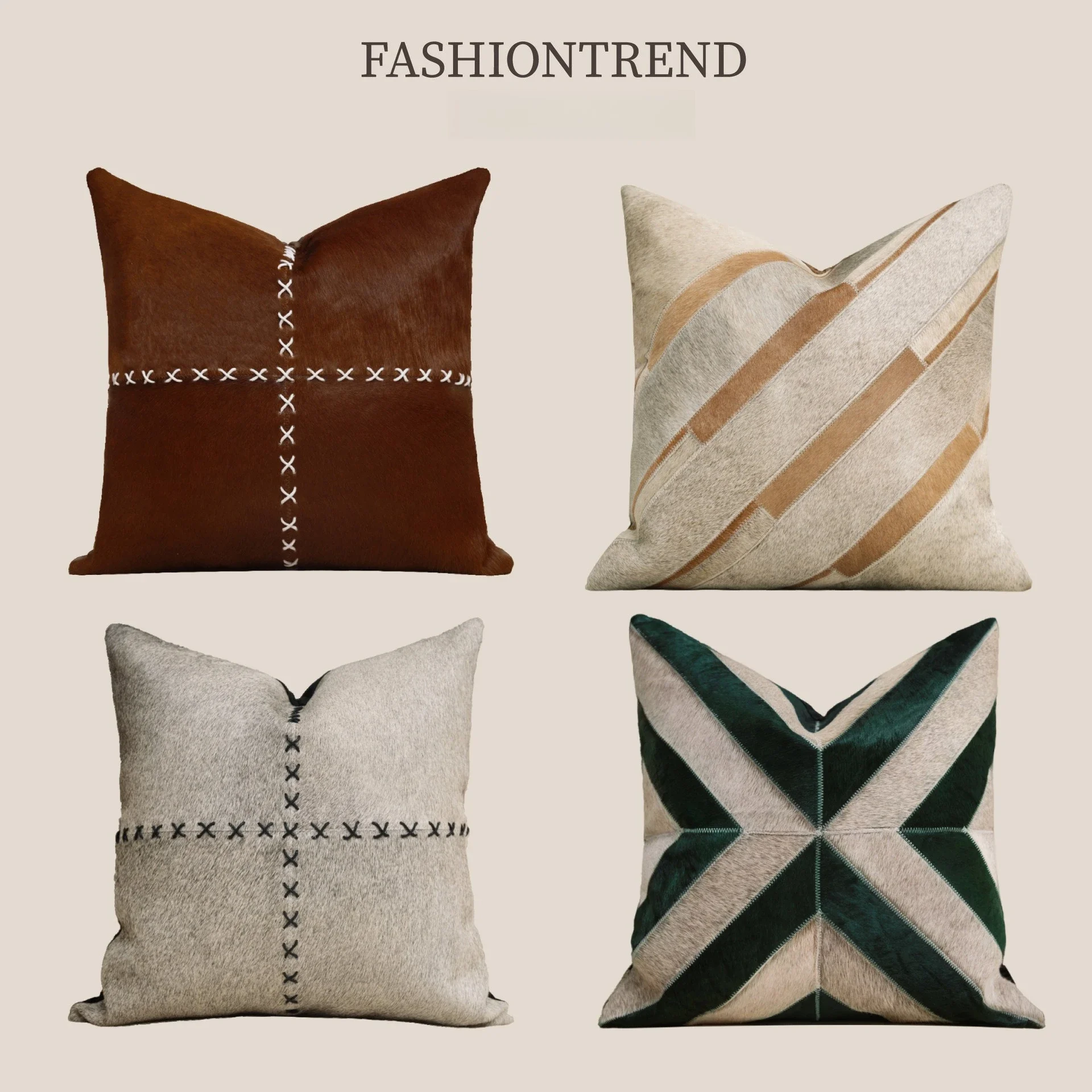 Luxury Faux Leather Spliced Pillow Cover Hand‑Stitched Cushion Case for Sofa Home Decor