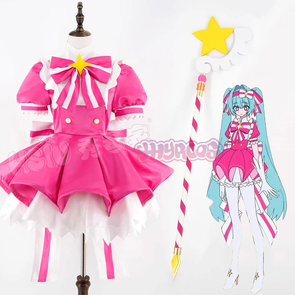 Disfraz de Cosplay de Miku Retry, Peluca, Vestidos Rosas, Accesorios, Uniforme de Anime, Disfraz de Halloween, Carnaval, Fiesta, para Mujeres y Niñas, Juego de Rol