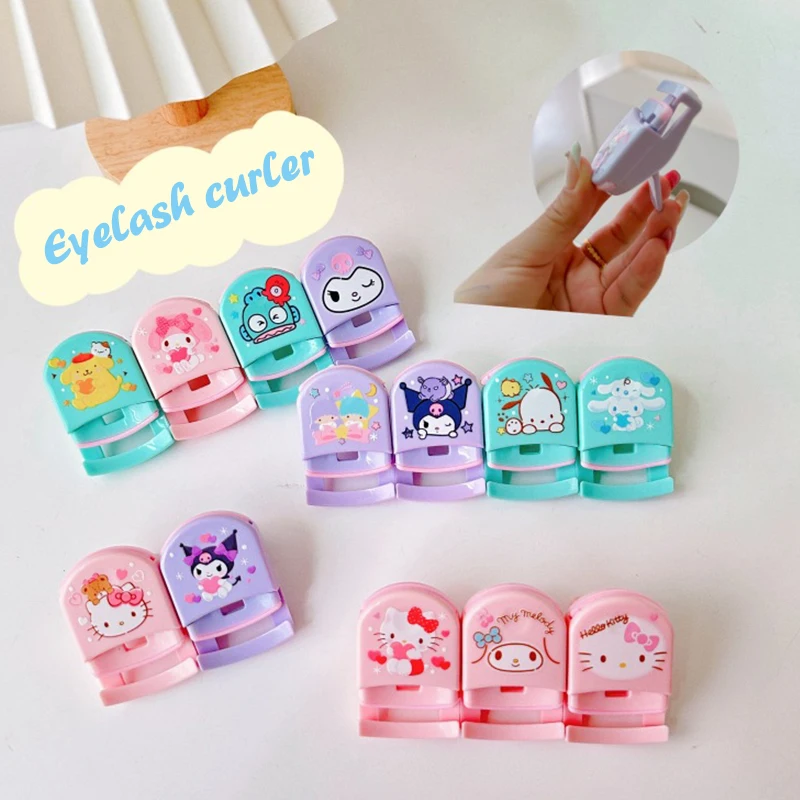 Sanrio Cartoon Hello Kitty Eyelash Curler Melody Kuromi Cinnamoroll Anime Figures Portable Girls Eyelash Curler Makeup Tool Gift