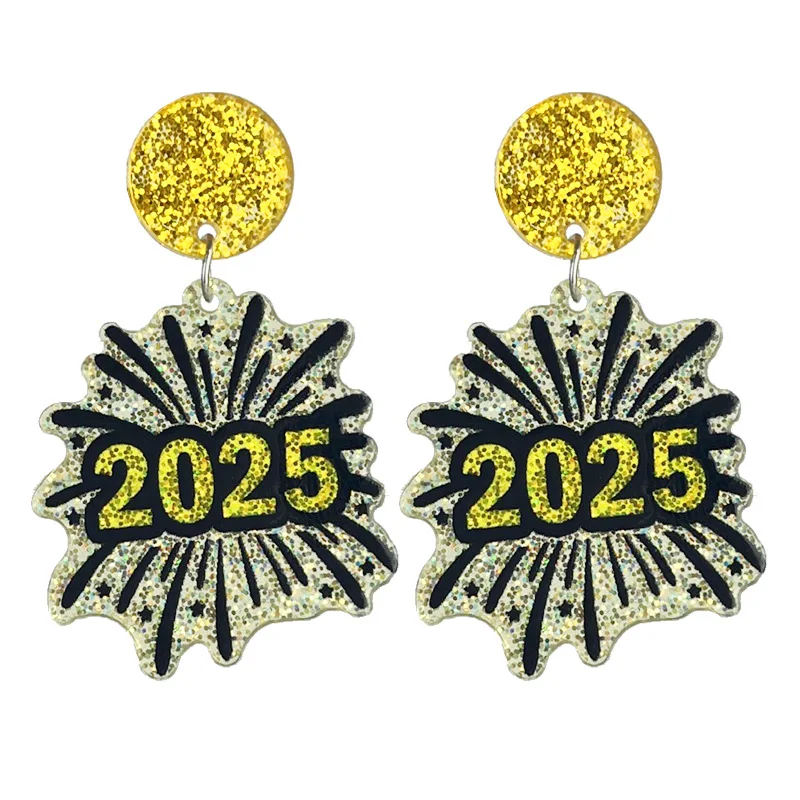 New Year's Celebration Earrings New Year's Eve Fireworks 2025 Champagne Cheers Shining Earrings New Year Decoration Gifts