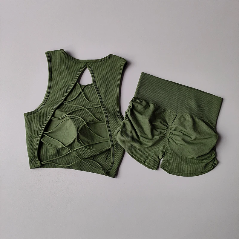 Sexy Fitness Suit Women with High-end and Integrated Cup Beautiful Back Lifting Buttocks Shorts Bras Fitness Suit Sports Vest image 3
