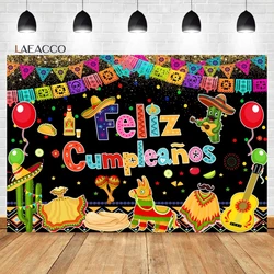 Laeacco Feliz Cumpleaños Backdrop Mexican Colorful Cinco De Mayo Taco Carnival Fiesta Kids Birthday Party Photography Background