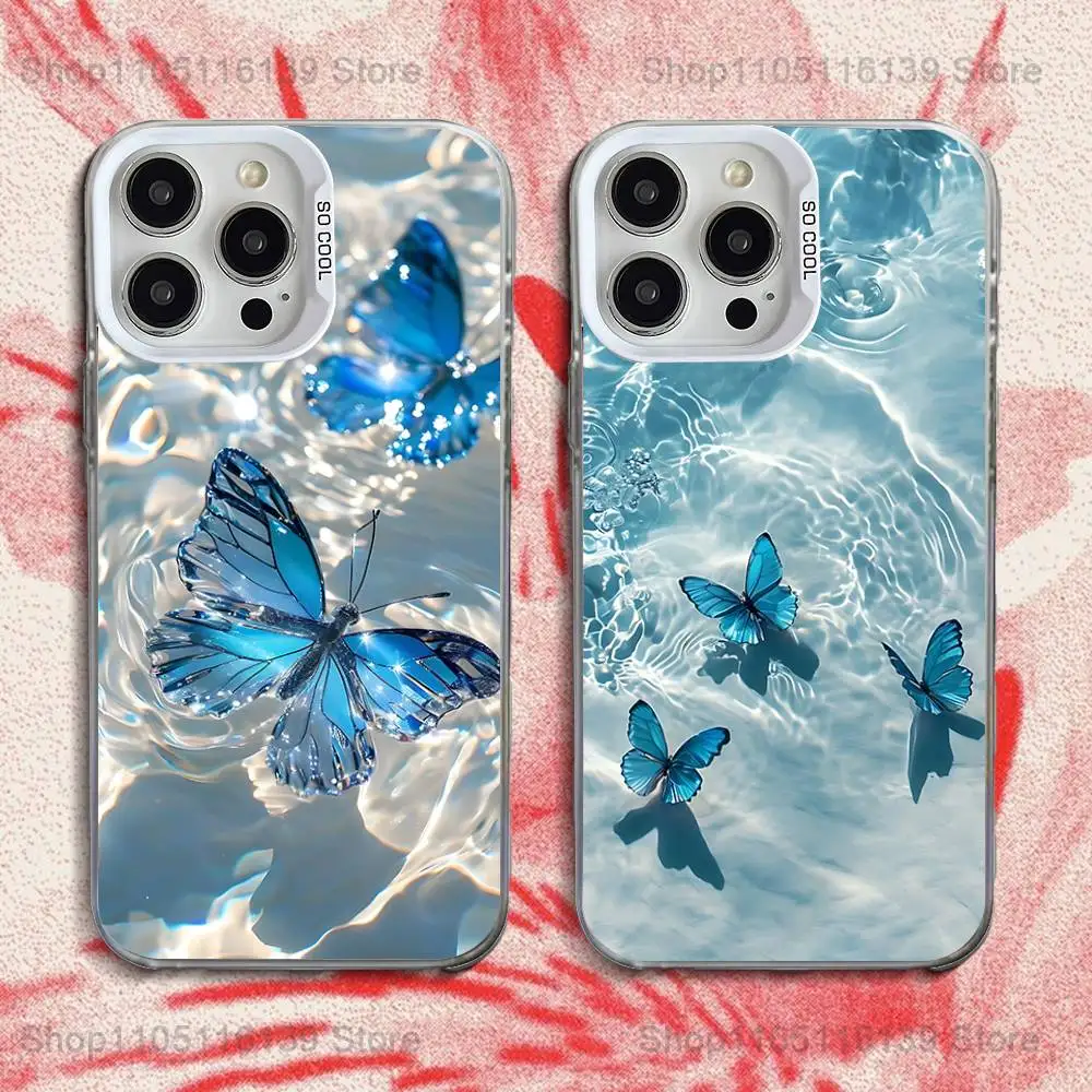 

Case For iPhone 16,15,14,13,12,11,Pro,XS,Max,Plus,Mini,SE Butterfly Ocean sparkling White Candy Matte Shockproof Cover