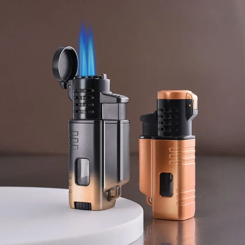 New Modern Three Dash Windproof Lighter Simple Business Multi Color Gift Machine Can Order Cigars Visible WindowCreative Lighter