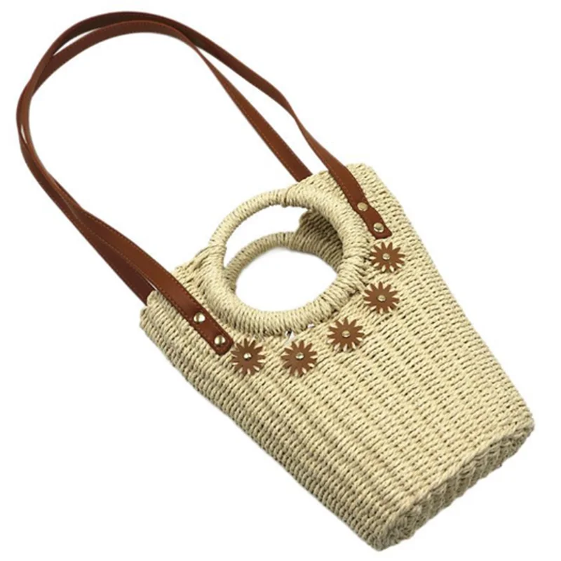 Summer new hand-woven bag pearl flowers ethnic wind grass braid single shoulder crossbody beach holiday fresh women's bag