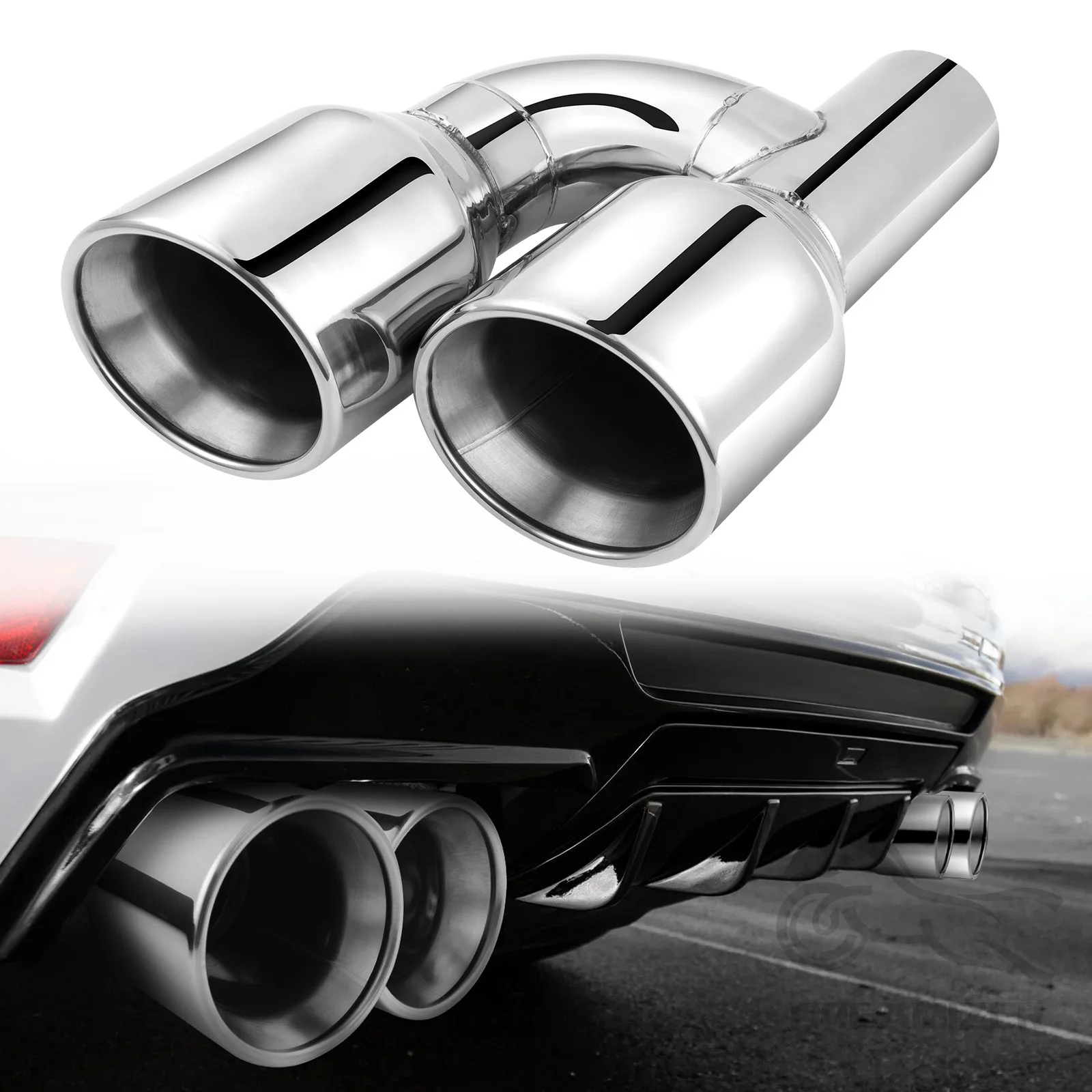 

2.5" in 4'' out 11.5" Long Dual Outlet Y Type Exhaust Tip Modifiy Muffler Tip Tail Pipe Car Exhaust Auto Muffler Tail Pipe