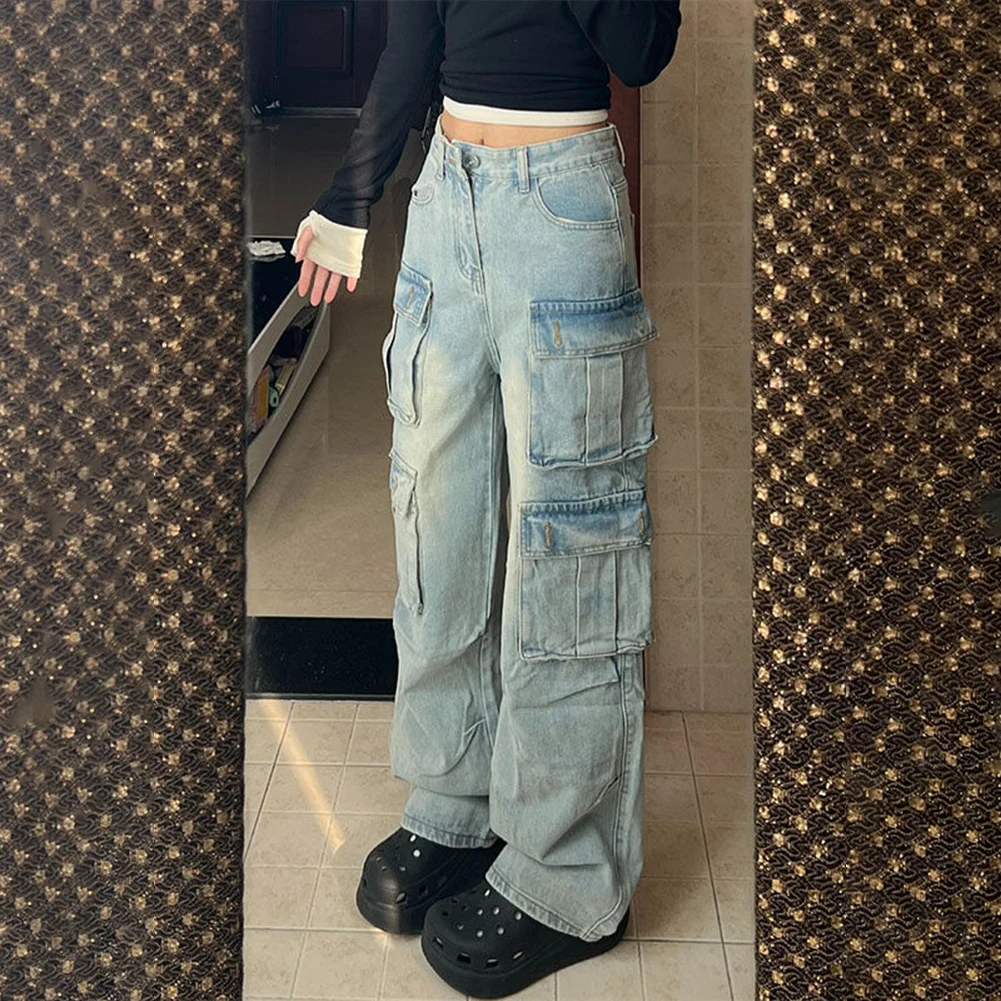 Retro Distressed Wide Leg Jeans Distressed Pants Streetwear Pants Wide Leg Fashion Comfortable Daily Wear Cotton Fabric Pants