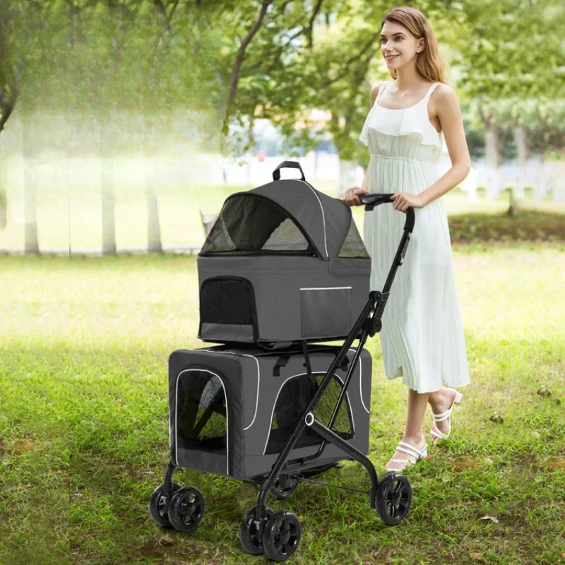 Carrier Double Pet Strollers twins Dog Cat Lightweight Foldable Portable Carrier Detachable Cat Dog Cage Pet Travel Trolley