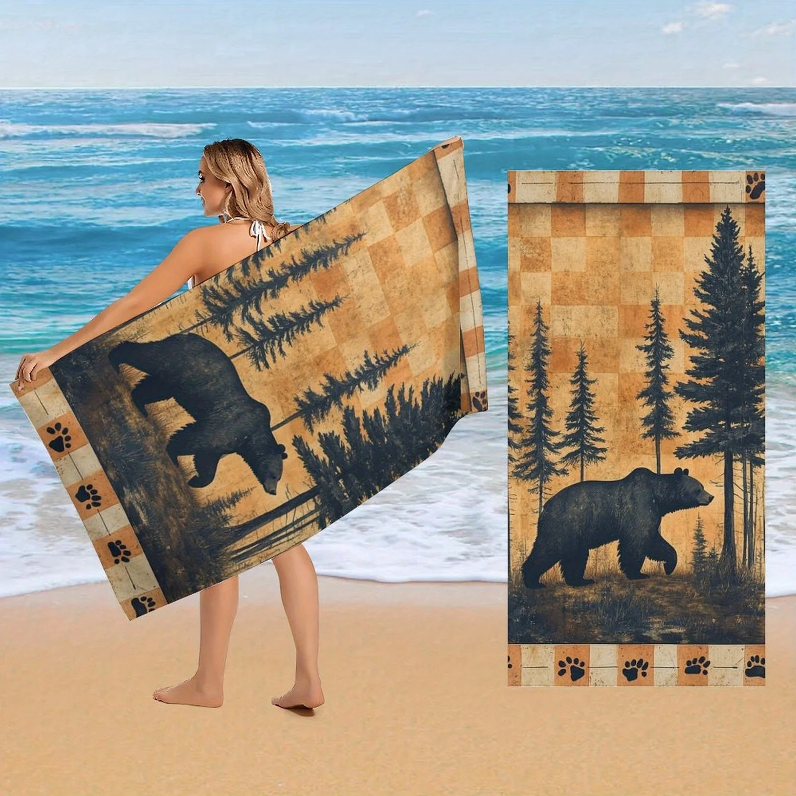 Seaside Swimming Towel Purple Pink White Distressed Vertical Stripes Print Towel for Outdoor Summer Activity